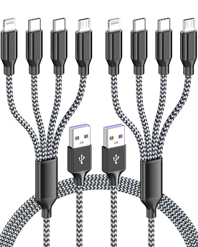 Multi Charging Cable 4ft 2Pack, Doub Tyep-C 4 in 1 Charging cable Nylon Braided Lightning iPhone Charger,Universal Charger Phone Cord With Type-C,Micro USB,IP Port for iPhone17-5/Android -Black Grey - Image 1