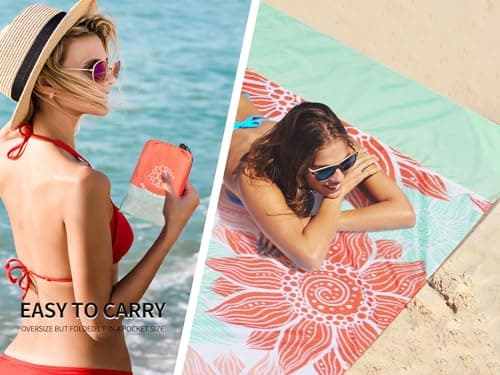 HIHOHO Beach Blanket Waterproof Sandproof Extra Large Beach Mat 79" X 83"/120"x108"for 1-8 Adults Quick Drying Durable Outdoor Picnic Mat for Beach Travel Camping Hiking - Thumbnail 5