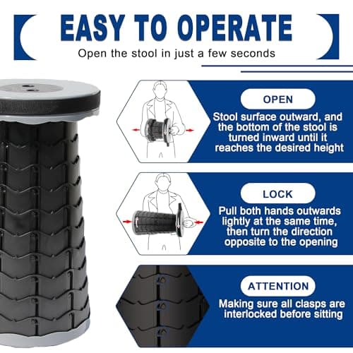 ALEVMOOM Upgraded Nylon Collapsible Stool with 500lbs Max Weight Portable Retractable Folding Telescoping Stools for Adults Chair for Outdoor Camping Fishing Hiking BBQ(Nylon Gray) - Thumbnail 6