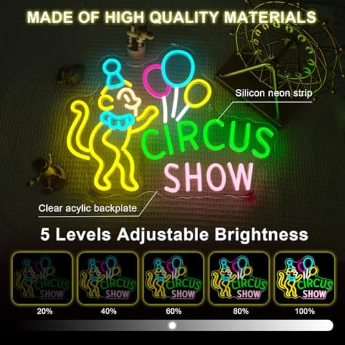 Lucunstar Monkey Neon Sign LED Circus Sign with Clown and Balloons for Theme Park LED Carnival Decor for Play Restaurant College Room Neon Light Animal Gifts for Circus Fans Teens - Thumbnail 5