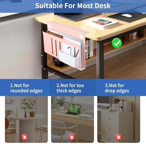 LUKETURE Desk Side Storage, Steel Side Desk Organizer, No Drill Workspace Organizers, Clamp on Computer Desk Accessories, with Magnetic Pen Holder, Fits Flat Edge Tables 0.3" to 2.8" - Thumbnail 5