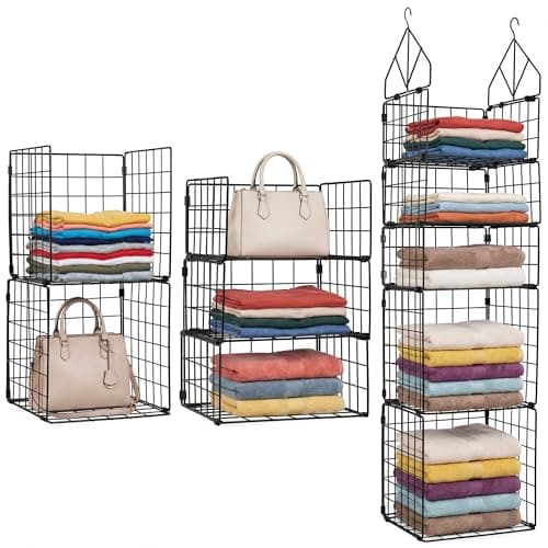VewePata 5 Tier Closet Hanging Organizers, 3 + 2 Tier Metal Storage Shelves - Image 1