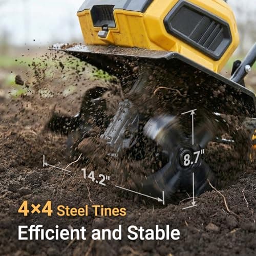 40v Cordless Brushless Rototiller Compatible with Dewalt 20V Battery(Tool Bare), 14.2in Electric Garden Tiller Cultivator, 8.7in Depth, Foldable, Adjustable Wheels for Lawn, Soil Prep, Grass Reseeding - Thumbnail 5