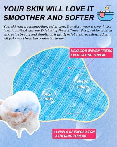 3 Pack Back Exfoliator for Shower and Dead Skin Removal, Exfoliating Body Scrubber for Smooth Skin Japan Washcloth for Shower & Bath, Versatile Body Scrub Towel - Thumbnail 4