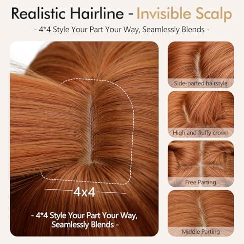 NOSTALGIA Ginger Wig with Bangs for Women, 20 Inch Layered Hairstyle with 4x4 Realistic Scalp,Free Parting,Heat Resistant for Daily Party Cosplay Use - Thumbnail 3