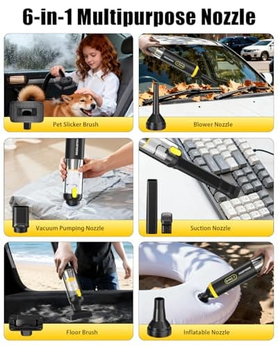 SEEDUSTRY Handheld Vacuum Cleaner Cordless, Mini Small Car Vacuum, Portable Pet Hair Vacuum, 3 Suction Modes-Up to 18000pa, 6 Blow & Suck & Deflate & Inflate Nozzles for Car, Pet, Office, Home - Thumbnail 3