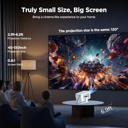 Mini Portable Projector for Home & Outdoor Cinema, Smart Projector Android 11, 1080P FHD 600 ANSI, 4K Support, WiFi 6 Bluetooth 5.4, Auto Focus Keystone, Short Throw Proyector, Movie Projectors - Thumbnail 6