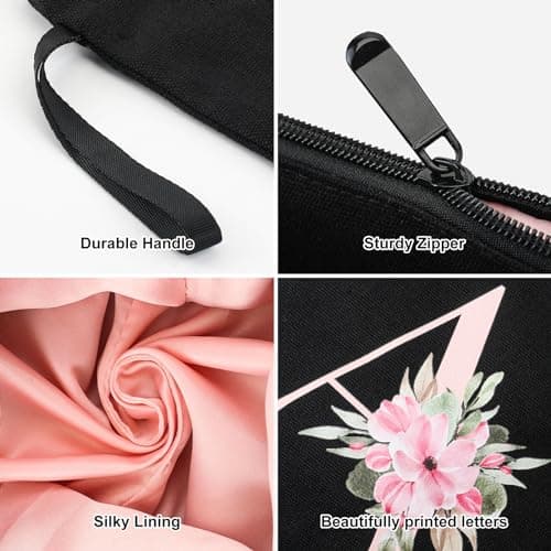 Vavabox A-Z Personalized Makeup Bag, Birthday Gifts for Women Mom, Gifts for Best Friend, Bride Bridesmaid Cosmetic bag (J, Black) - Thumbnail 3