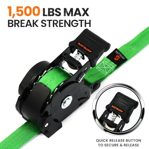 Retractable Ratchet Strap (4 Pack), 1" x 12' Heavy Duty Retractable Tie Down Straps,1,500lbs Break Strength Automatic Ratchet Straps for Securing Cargo, Weather Resistant Security S-Hooks (Green) - Thumbnail 5