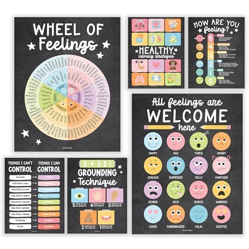 Hadley Designs Feelings Chart For Kids Ages 4-8 - Emotions Chart For Toddlers 3-5, Counseling Feelings Posters For Classroom Calming Corner, Social Emotional Learning Posters, Chalk Classroom Decor - Image 1