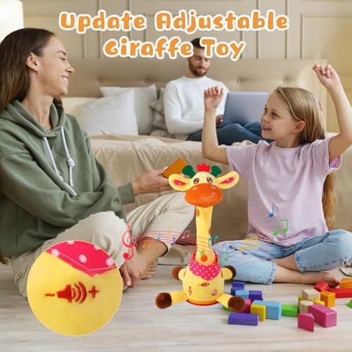 MILEGI Dancing Talking Musical Giraffe Toy, Tummy Time Toy with Volume Adjustment, Singing Giraffe Stuffed Animal 10 Children's Songs Light Up Toys, Repeating What You Say, Baby Toy - Thumbnail 6