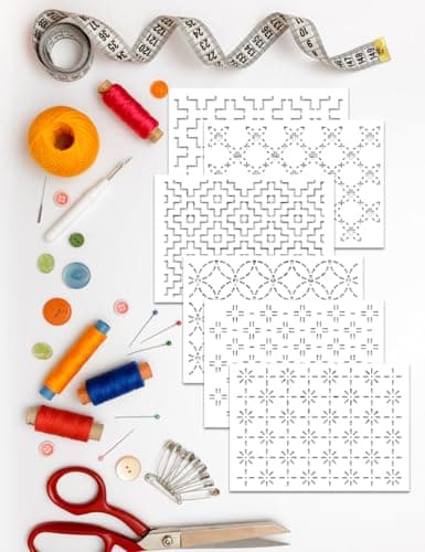 Gezan 20 Pcs Sashiko Stencils 8.3 x 5.9 Inch Plastic Sashiko Template Pattern Geometric Embroidery Stabilizers Drawing Line Template for Hand Quilting Sewing - Thumbnail 3