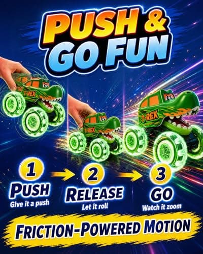 Cozycharm 3 Pack Monster Truck Toys for Toddlers, Light Up Animal Monster Trucks with Big Wheels, Friction Powered Toy Cars, Shark Dinosaur Unicorn Trucks for Boys and Girls Ages 18 Months and Up - Thumbnail 3