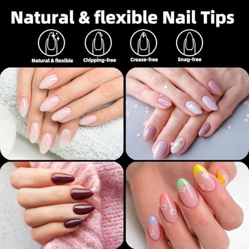 Woobena Short Almond Nail Tips, Short Gel Nail Tips 300Pcs 15Size Pre Etched Press On Nails Clear Acrylic Fake Nails Almond Shaped Full Cover Nails Extension Home Art DIY Salon - Thumbnail 2