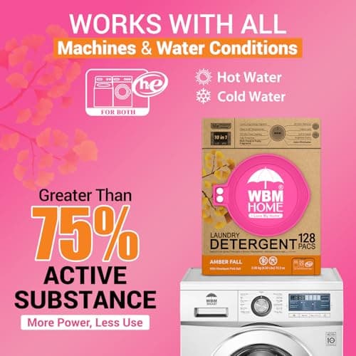 WBM Home Laundry Detergent Pods, Total 128 Count | Amber Fall Fragrance | 10 in 1 Laundry pods Detergent Ultra Power Cleaning with Plant-Based Scent, Extra Protection With 4D Stain Remover - Thumbnail 5