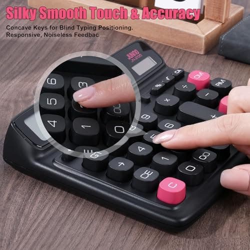 Niodel 12-Digit Desktop Calculator, Modern Color-Clash Aesthetic Design, Dual Power (Solar & Battery), Ergonomic Tilted Large LCD Display for Office, School and Accounting (Black&Red) - Thumbnail 4