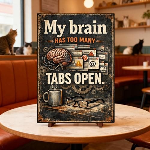 My Brain Has Too Many Tabs Open Tin Sign Funny Mental Overload Humor Vintage Metal Wall Decor Retro Office Coffee Desk Plaque Sarcastic Quote Home Study Wall Art 8x12 Inch - Thumbnail 3