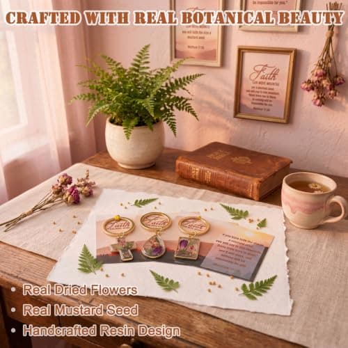 Qpige Floral Mustard Seed Keychain Christian Gifts for Women Bulk, Dried Flower Religious Birthday Gifts for Sister Mother Daughter (Gold, 30 Set) - Thumbnail 3