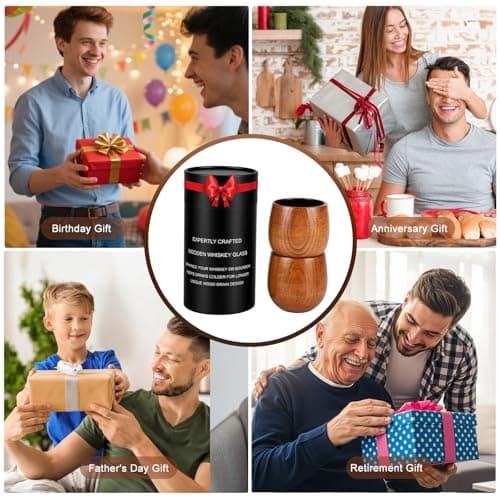 Solunvia Charred Wooden Bourbon Drinking Glass Wooden Whiskey Glasses Set of 2 with 6 Stainless Steel Whiskey Stones and Tongs Old Fashioned Glass Bourbon Gifts for Men (2 Pack – Tube Gift Box) - Thumbnail 6