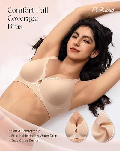 ProKloud Bras for Women No Underwire Wireless Full Coverage Jelly Bras Scalloped-Black+Nude X-Large - Thumbnail 2