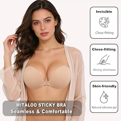 MITALOO Seamless Adhesive Bra Sticky Strapless Invisible Push up Bras Silicone Backless Nipple Cover for Women Beige - Thumbnail 2