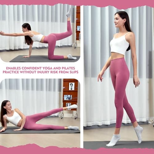 Walifrey Grip Pilates Socks, Yoga Socks with Grips for Women Non Slip (Black/White/Pink) - Thumbnail 4