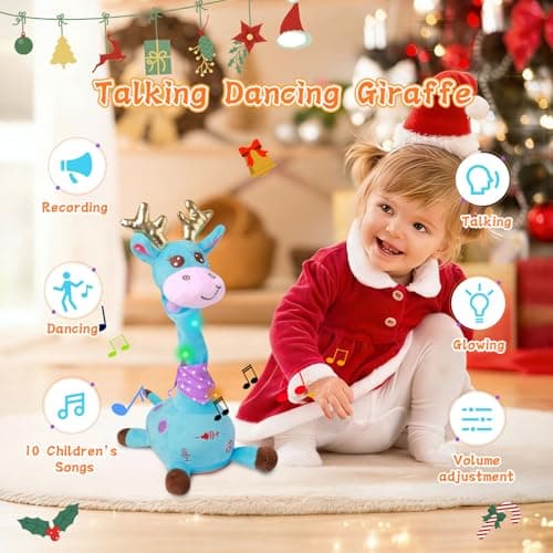 LUKETURE Dancing Talking Singing Blue Giraffe Stuffed Plush with Golden Antlers,Interactive Stuffed Animal Toy, Musical Plush with Record & Repeat, Sings 10 Songs, LED Lights - Thumbnail 2