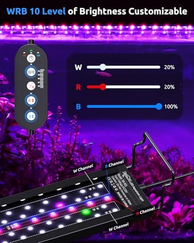 SEAOURA Aquarium Plant Growth Light for 48-54in Freshwater Tank, Full Spectrum LED Lights, 6H/8H/12H Timer, WRB 3 Channel Customizable, 10 Brightness & 11 Colors, Adjustable Bracket - 42W - Thumbnail 3