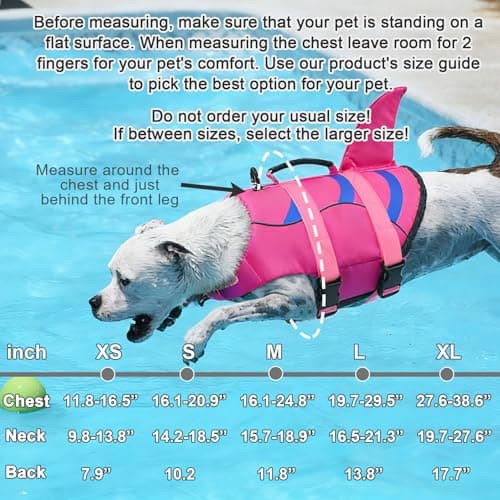 Fragralley Dog Life Jacket Shark, Dog Life Vest Adjustable Ripstop, Puppy Swimming Safety Vest with Superior Buoyancy & Rescue Handle for Small Medium Large Dogs, Swim, Pool, Beach, Boating - Thumbnail 2
