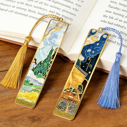 Metal Bookmarks with Tassel, Kinsound Golden Van Gogh Monet Oil Painting Theme Cute Hollow Book Markers for Reading Women, Kids, Teachers, Students, Reading Accessories Gifts for Book Lovers (8PCS) - Thumbnail 4