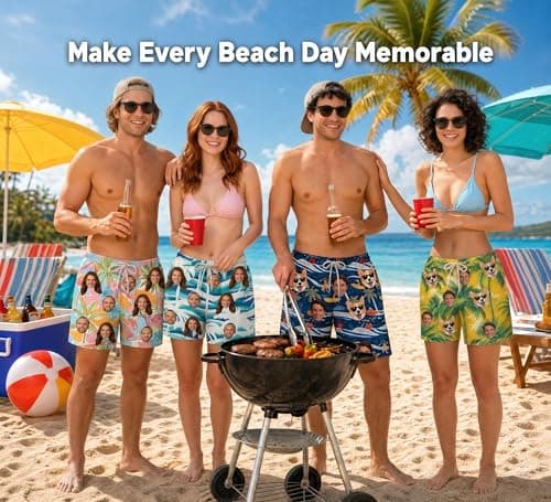 Personalized Photo Mens Swim Trunks, Custom Funny Hawaiian Board Shorts, Lightweight Loose Fit Swim Shorts Ideal Gift for Husband Boyfriend Father - Thumbnail 2