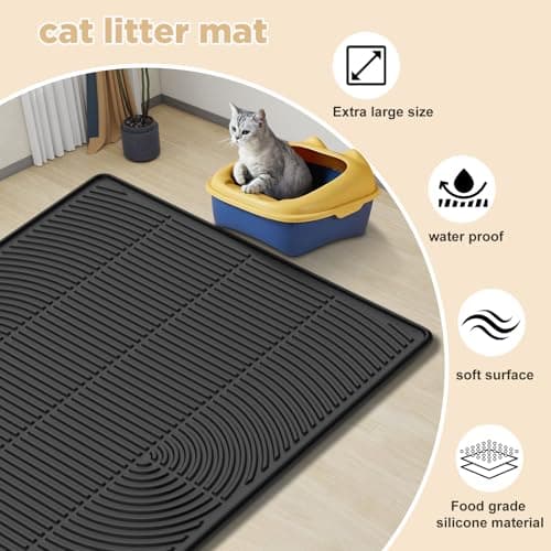AMOK Cat Litter Mat, Extra Large Silicone Litter Box Mat 40" x 28", Waterproof Litter Trapping Mat for Cats, Durable and Easy to Clean, Black - Thumbnail 4