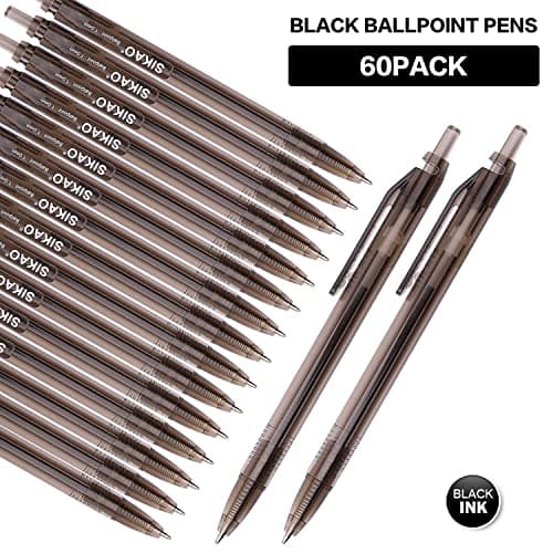 Sikao Black Pens Bulk 60 Pack –Smooth Writing 1.0mm Click Black Ballpoint Pens with Translucent Barrel, Reliable Bulk Pens for Office, School, Home & Restaurant Server Use - Thumbnail 2