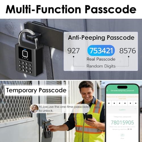 Keylesslife Smart Fingerprint Padlock with Code,Heavy Duty Combination Lock with Key,Bluetooth APP Control Gym Locker Lock Weatherproof Padlock for Shed Gate Fence Truck School Locker - Thumbnail 6
