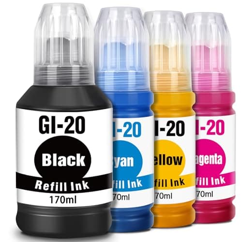 GI-20 GI20 G7020 Refill Ink Bottles Replacment for Canon G6020 Ink Refill Bottles Compatible for Canon PIXMA G6020 G7020 G5020 MegaTank Printers, 4-Pack (170ML GI-20 Black, 70ML GI20 Color)