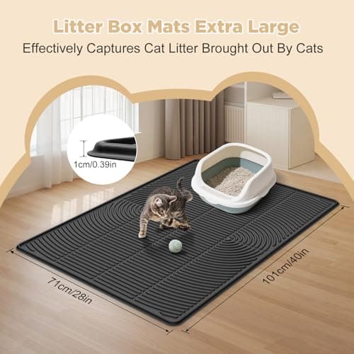 AMOK Cat Litter Mat, Extra Large Silicone Litter Box Mat 40" x 28", Waterproof Litter Trapping Mat for Cats, Durable and Easy to Clean, Black - Thumbnail 2