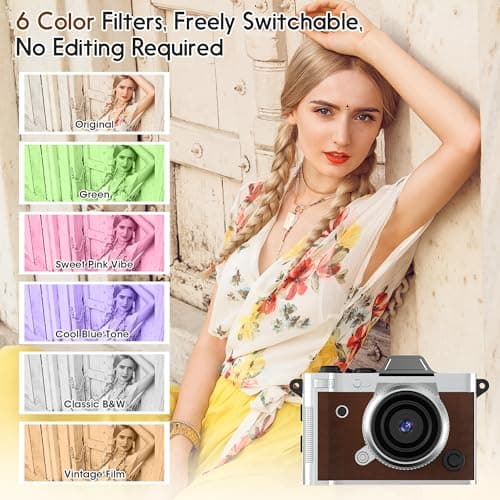 Dienspeak Tiny Digital Camera, Vintage Mini Keychain Camera for Teens & Beginners, Premium Leather Portable Small Camcorder with 16GB Card, 2K HD Video Recorder for Travel and Vlogging, Brown - Thumbnail 5