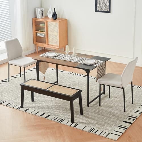 Jimenuco 40" Wooden Dining Bench with Hand Woven Rattan Seat,Solid Wood Bench for Entryway,Living Room,Kitchen and Bedroom（Black，18" H - Thumbnail 3