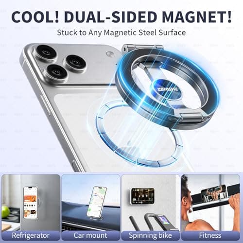 ZBHISHE Magnetic Phone Ring for MagSafe Grip [Phone Holder] [Dual-Sided Magnetic] [Magnet Phone Stand Grip Compatible with Car Mounts] Mag Safe Accessory for iPhone 17/16/15/14/13 Pro Max Plus, Grey - Thumbnail 5