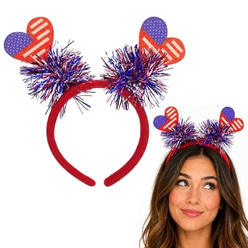 Oeyliz 4th of July Headband Memorial Day Accessories Independence Day Headbands Patriotic Hair Accessories Red White Blue Heart-Shaped Headband 4th of July Headbands Independence Day Party Supplies - Image 1