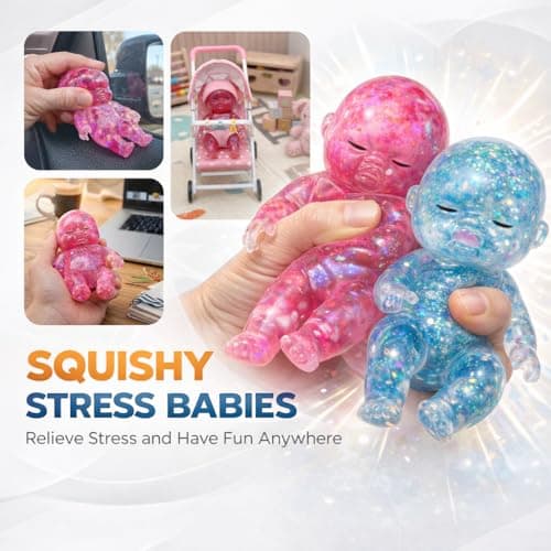 Baby Squishy Glitter Slow Rising Purple, Squishy Babies Sensory Fidget for Stress Relief, Soft Cute Squeeze, Desk Decor & Gift - Thumbnail 3