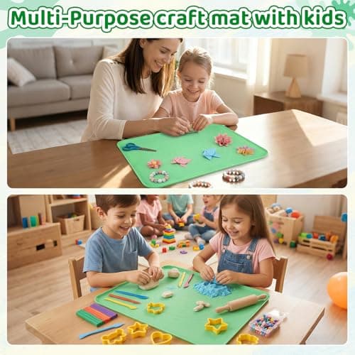 Extra Large Silicone Painting Mat for Crafts, 24”x 19” Waterproof Art Mat for Kids with Raised Sides, Crafts Mat for Paint, Clay Playdough, & Jewelry-Making, Green - Thumbnail 6