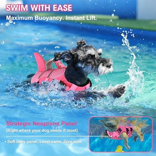 Dogcheer Dog Life Jacket Shark, Neoprene Harness Dog Life Vest with Lift Handle, Reflective Adjustable Pet Swim Float Vest for Small Medium Large Dogs - Pink Scales, M - Thumbnail 2