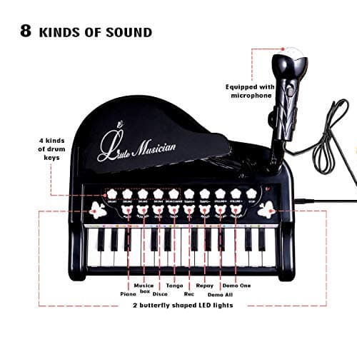 Love&Mini Toddler Piano - 24 Keys Black Baby Piano Toys with Microphone, Birthday Gifts for 3+ Year Old Girls and Boys - Thumbnail 2