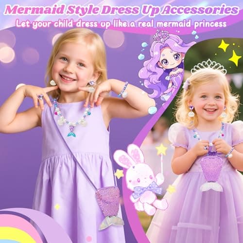 Suyaequt Mermaid Toys Gifts for Girls Age 4-6 7 8 9 10, Unique Girls Birthday Gifts Set with Locked Diary, Kids Purse, Plush Light Up Star Pillow, DIY Water Bottle Kits, for Christmas - Thumbnail 4