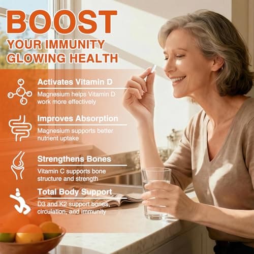 ZEBORA Vitamin D3 K2 5000 IU, 6-in-1 D3K2 Supplements for Bone & Immune Support, with Magnesium, Calcium, Phosphorus & Vitamin C, Maximum Strength for Men & Women, 120 Capsules - Thumbnail 6