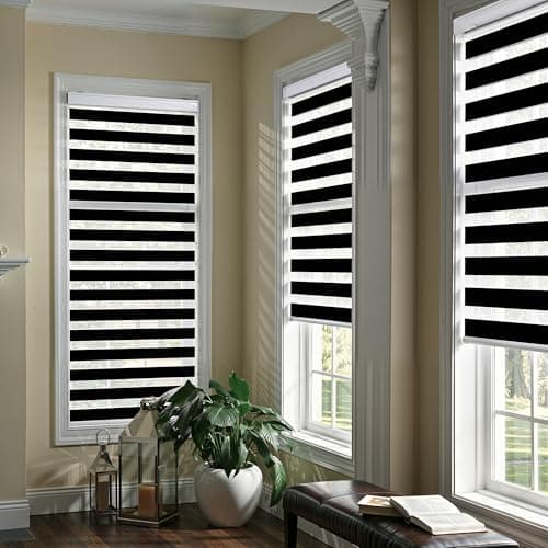 GHV Corded Zebra Blinds for Windows Blackout Blinds Dual Layer Privacy for Home and Office (Black, 34 in(W) x 72 in(H)) - Image 1
