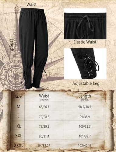 Verceco Mens Pirate Costume Outfit Renaissance Costume Men Medieval Outfit With Pirate Pants Shirts Sash Accessories (white, XX-Large) - Thumbnail 5