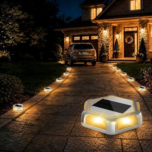 CREPOW Solar Dock Lights Outdoor, 12 Pack Warm White Solar Deck Lights with 6 LEDs, IP65 Waterproof Solar Driveway Lights, Auto On/Off Deck Lights for Driveway, Pathway, Patio, Garden, Steps