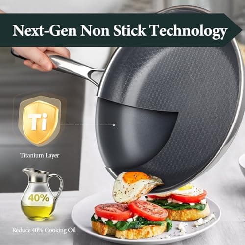 FUDELAI Non Stick Frying Pans,12-inch Titanium Hybrid Pan with Lid, Stay-Cool Handle, Professional Frying Pan, Dishwasher Friendly, Oven Safe, Compatible with All Cooktop - Thumbnail 5
